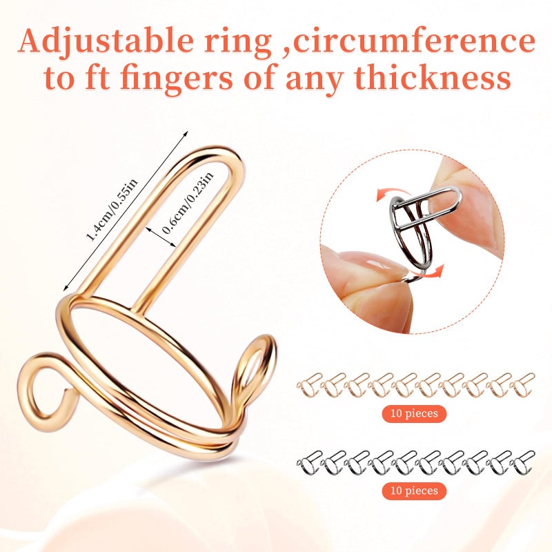 Heemeei Size Adjustable Nail Rings with 120Pcs Adhesive Tabs, Reusable Detachable Rings for Halal Nail, Muslim Wearing Manicure (Gold, Black) - Image 3